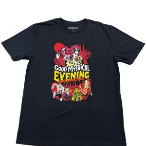 Mythical Good Mythical Evening Men's L Black Cotton Crew Neck Graphic Tee Spooky